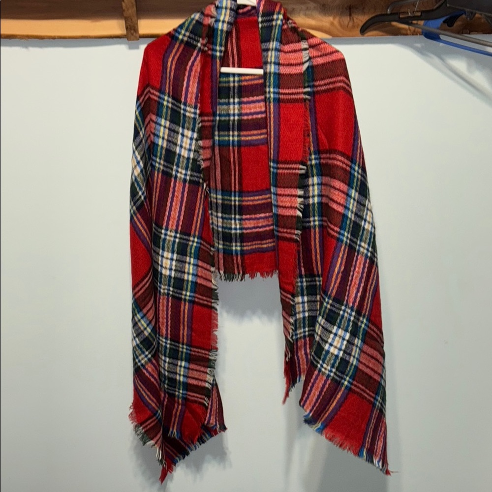 Plaid Tartan Scarf - Red and Blue
